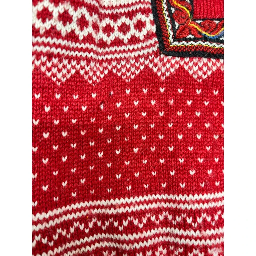 Norlender Norwegian Knit Sweater Kids 4 Red Good Fair Isle Wool Pewter Clasps